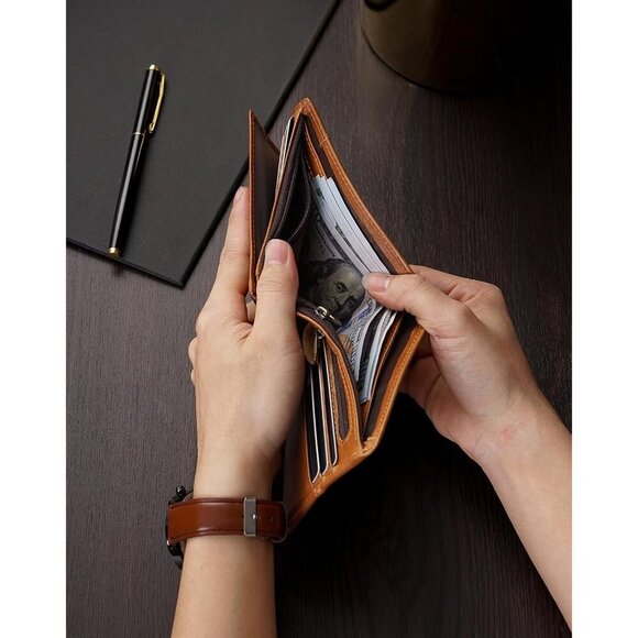 Mens wallet  locking Genuine  Capacity Billfold with ID Window 13 Card Holder - Picture 7 of 7